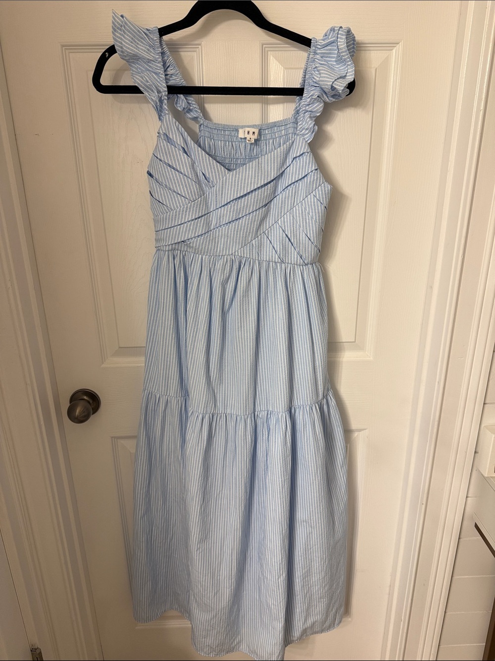THML Blue & White Maxi Dress with Coral Red Trim Size Small